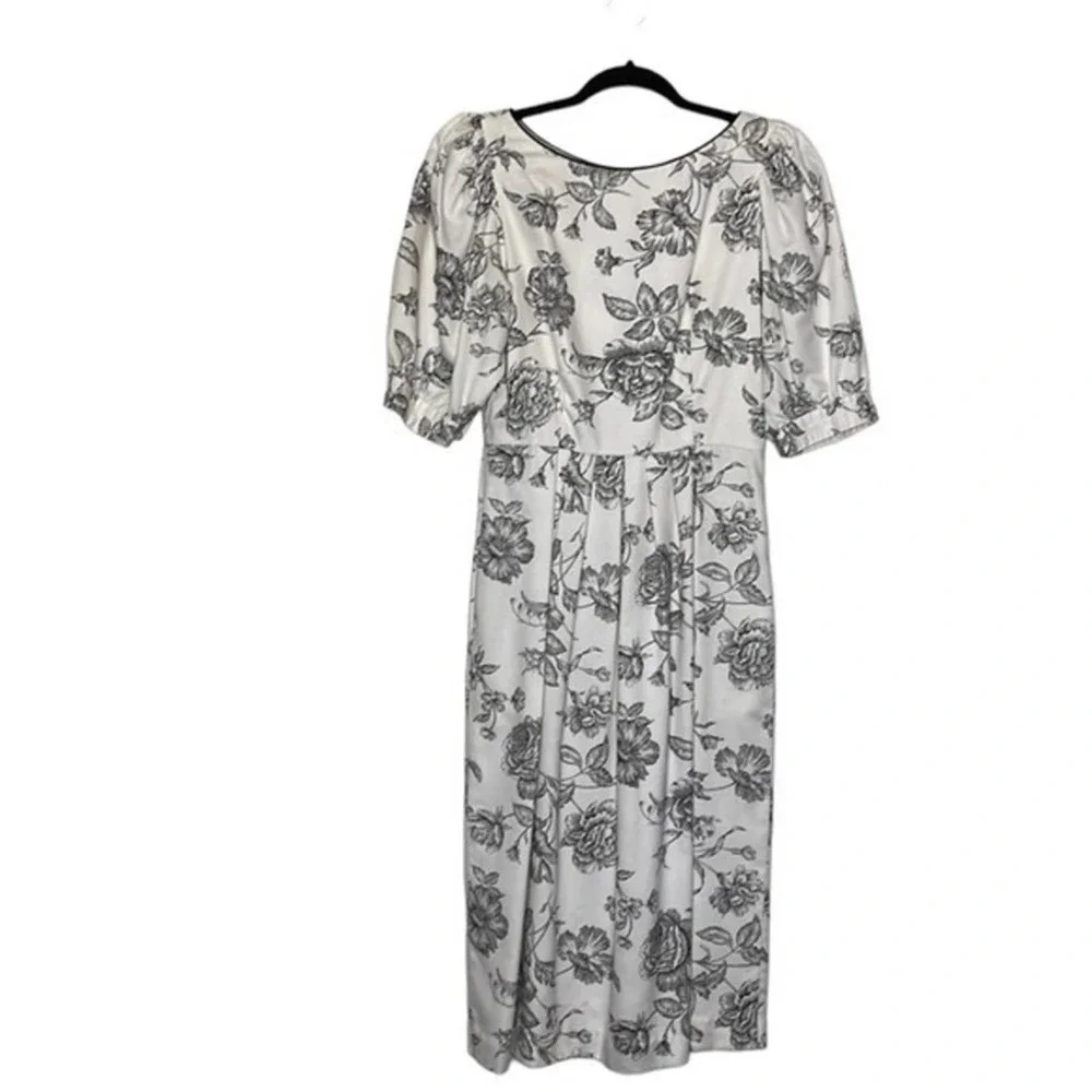 Vintage‎ Lanz Originals Black & White Floral Cottagcore Dress Size 8